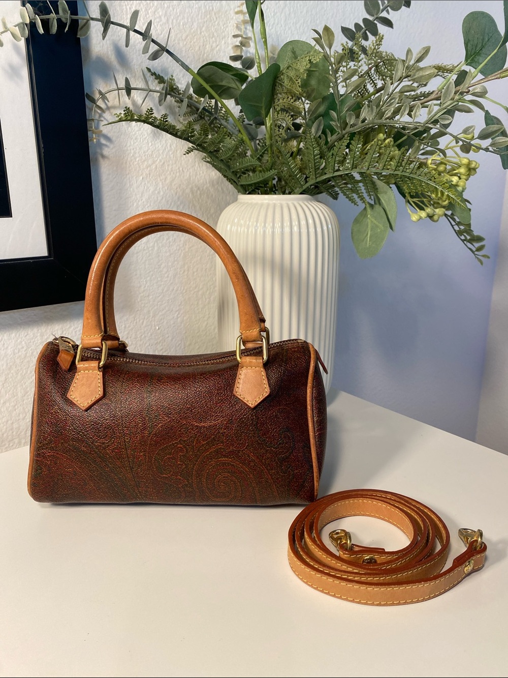 Vintage 1993 ETRO Milano Red Paisley Mini Boston 20 Bag